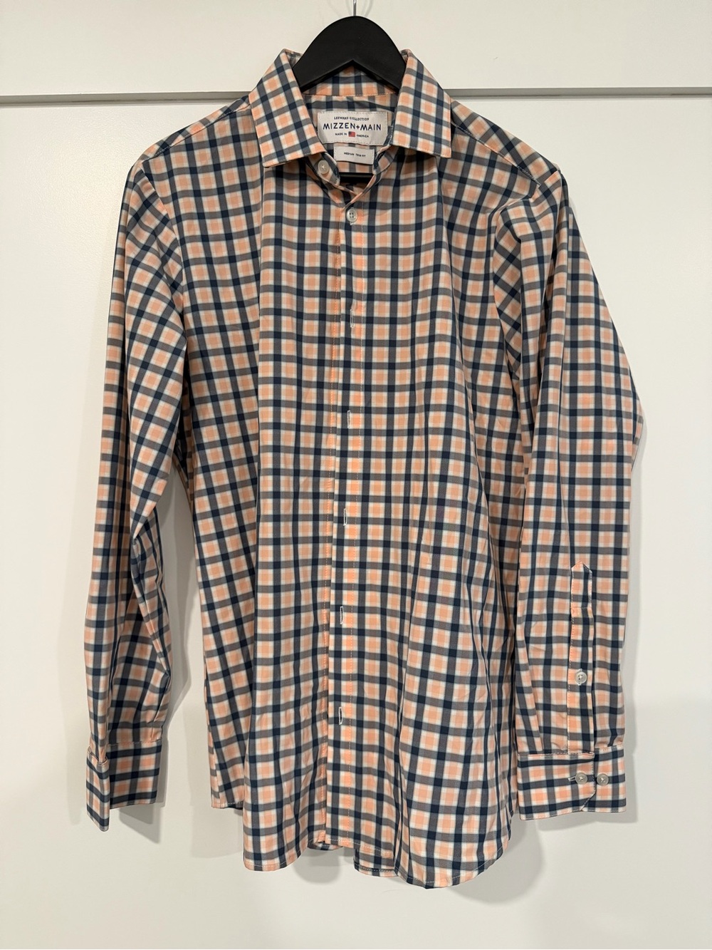 Mizzen+Main Peach and Navy Checked Dress Shirt